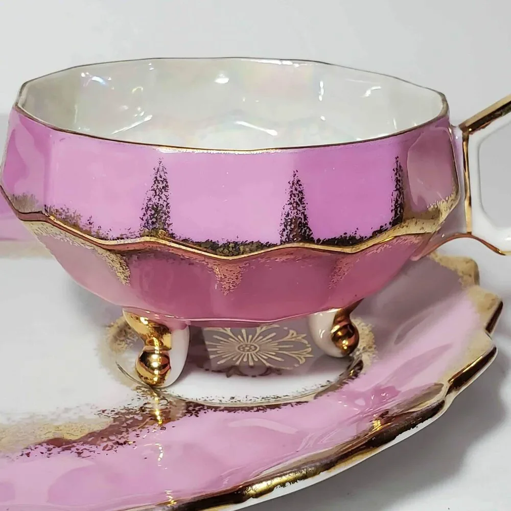 Royal Halsey Teacup and Snack Plate Pink Gold Vintage